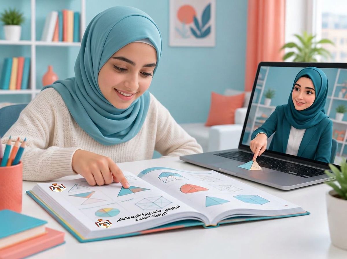طالبة تتابع صفحة كتابها مع أستاذة افتراضية